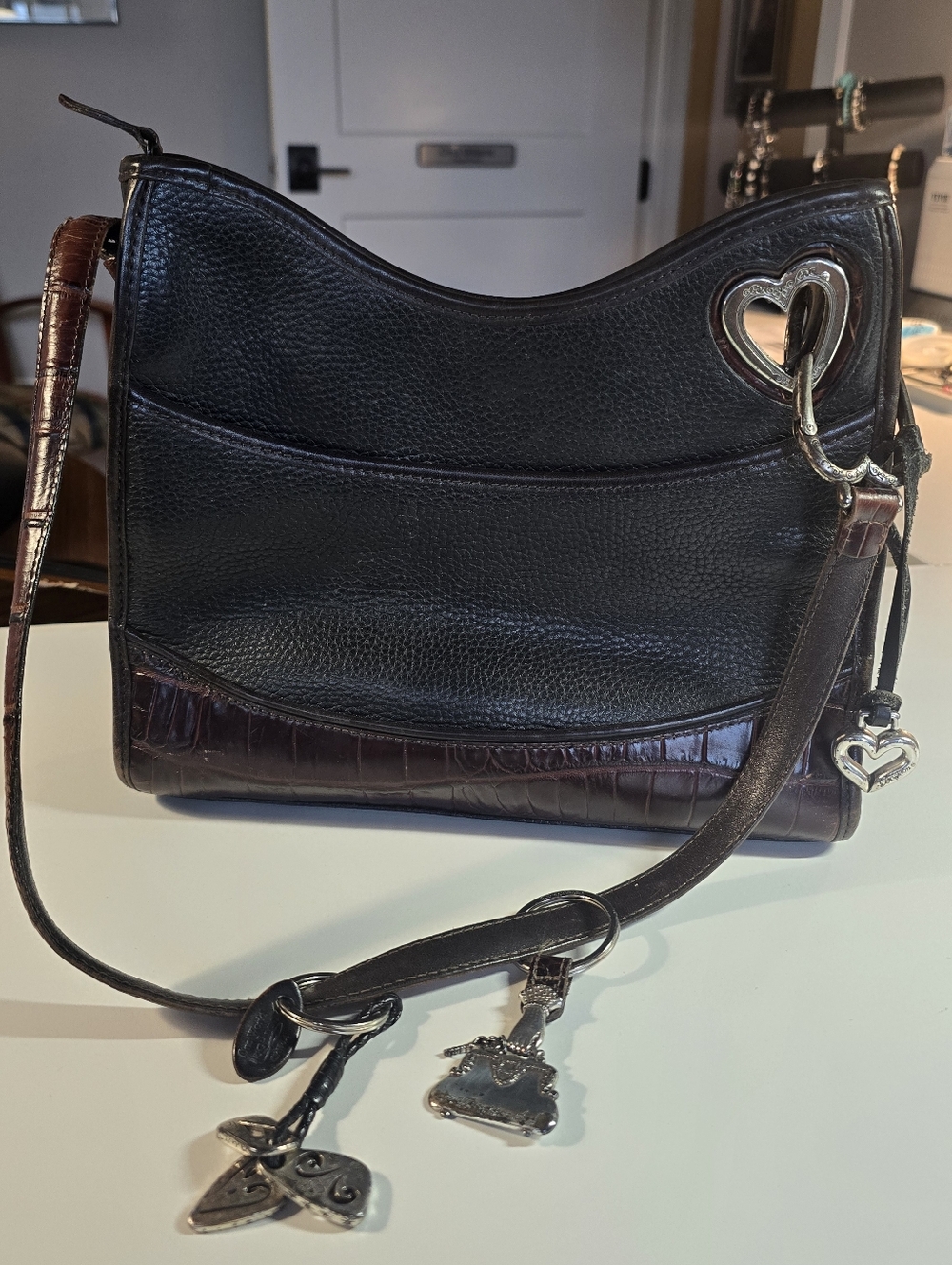 Vintage Brighton Sweetheart Black Shoulder Bag Black / Croc With Extra Charms